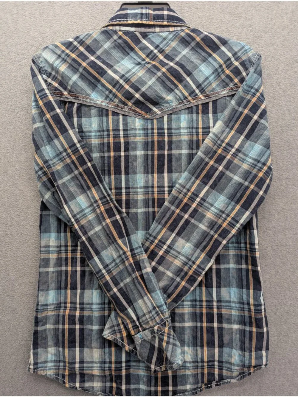 BKE Vintage Shirt Mens Small Blue Plaid Long Sleeve Western Pearl Snap Slim Fit